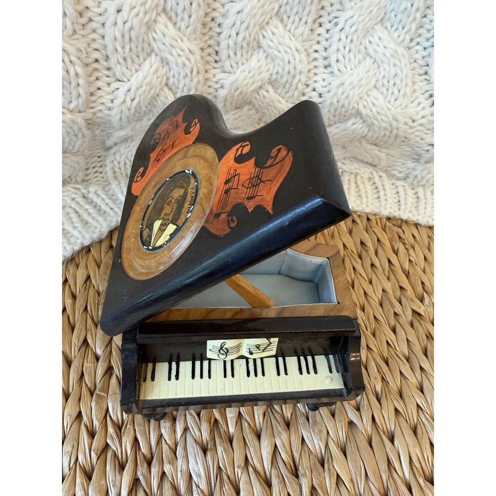 Vintage Rare Piano Music Box with Chopin Inlay